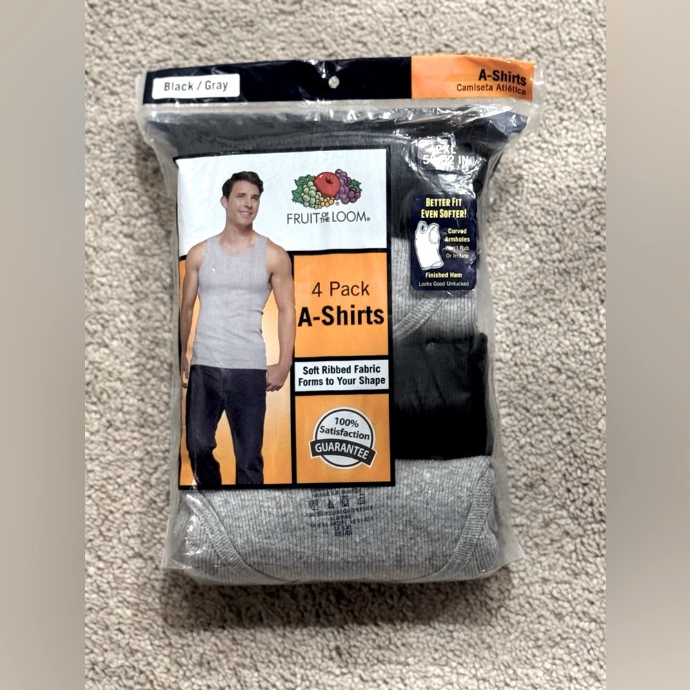 NIP Fruit of the Loom Men's Black and Gray A-Shirts - 4 Pack